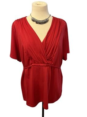 😍SHOW SPECIAL BASIC EDITIONS Red Crossover Short sleeve Blouse 2X